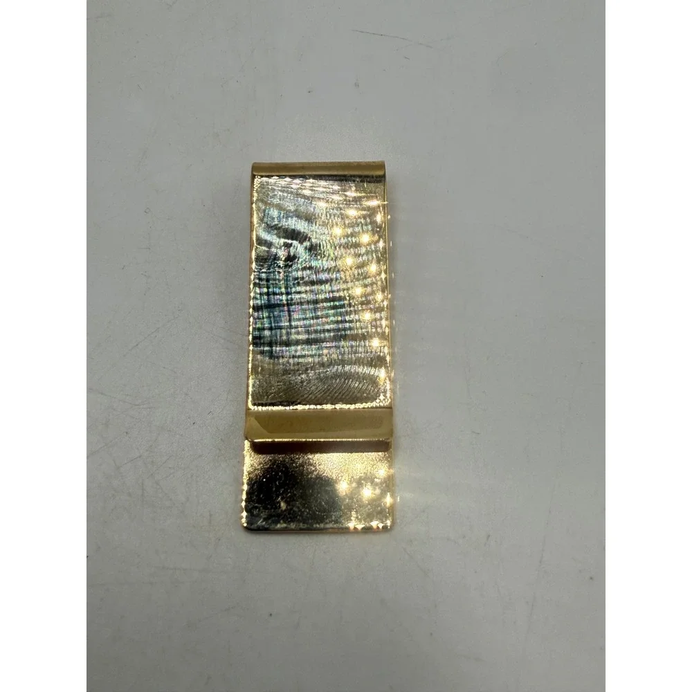Vintage Two Tone Dollar Sign Money Clip Abalone Shell Inlay Gold Silver Tone